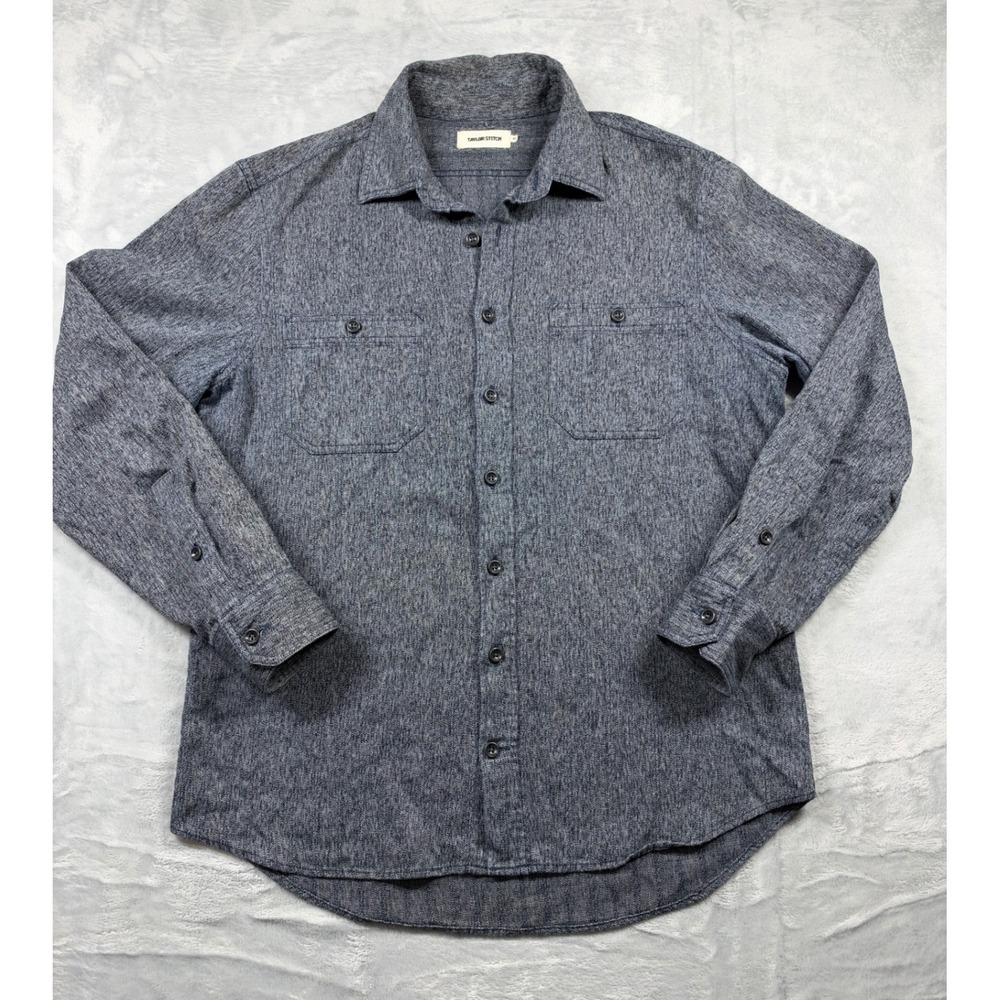 Taylor Stitch Utility Shirt Mens Medium 40 Navy Herringbone Organic Cotton